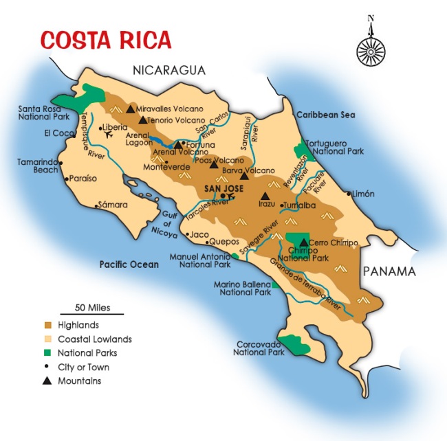 Costa Rica Map.